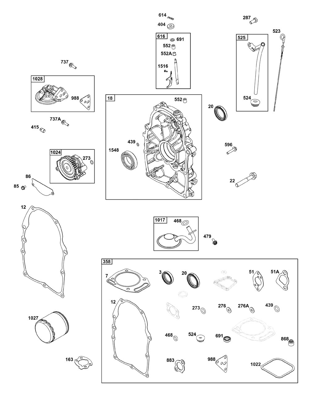 Crankcase Cover/Sump And Lubrication Group Diagram and Parts List for 356447-0723-B5 200000 - 399999 Briggs and Stratton Engine